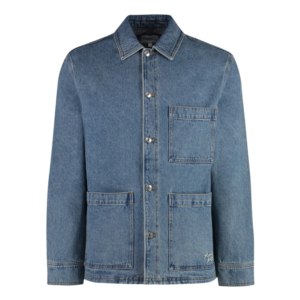 Maison Kitsuné Denim Jack Contraststiksels 100% Katoen Blue Heren