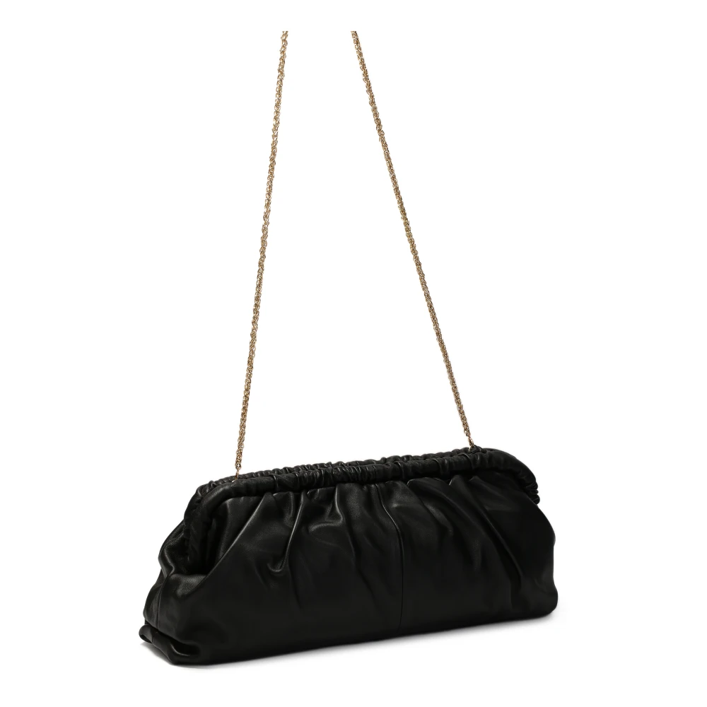 Kazar Zwarte leren handtas met vouw bij metalen frame Black Dames