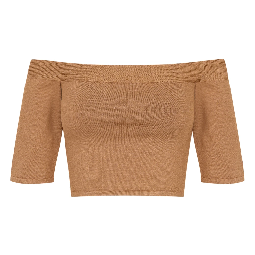 Cortana Women's Beige Blouses, L, Naim, Crop Top In Bronze Point