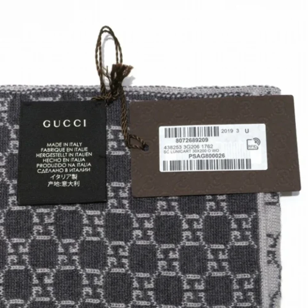 Gucci Vintage Tweedehands Grijze Wol Gucci Sjaal Gray Dames