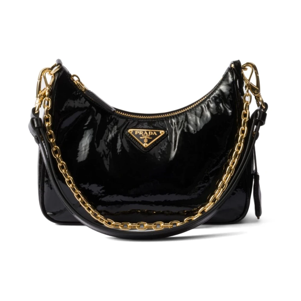 Prada Women's Black Leather Patent Finish Chain Bag