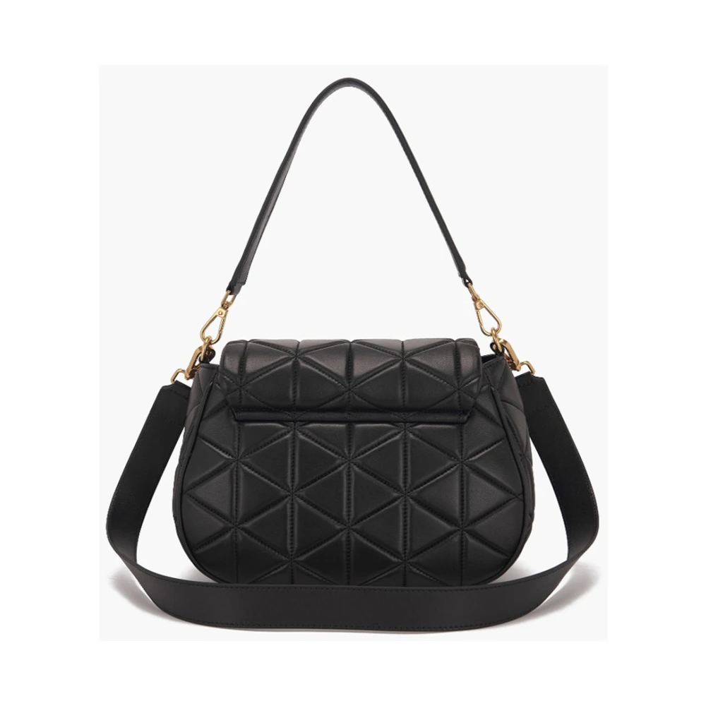 La Carrie Zwarte leren schoudertas met voorflap Black Dames
