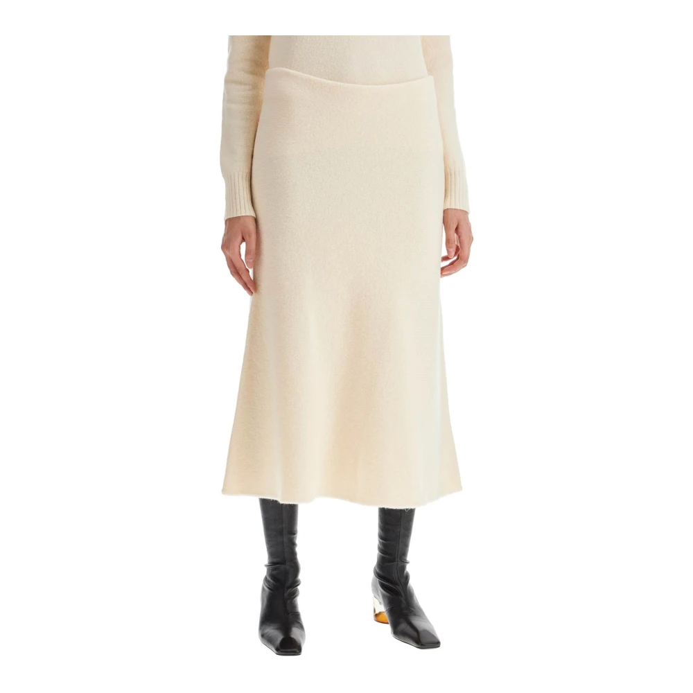Jil Sander Uitlopende Wol Midi Rok met Rits Beige Dames