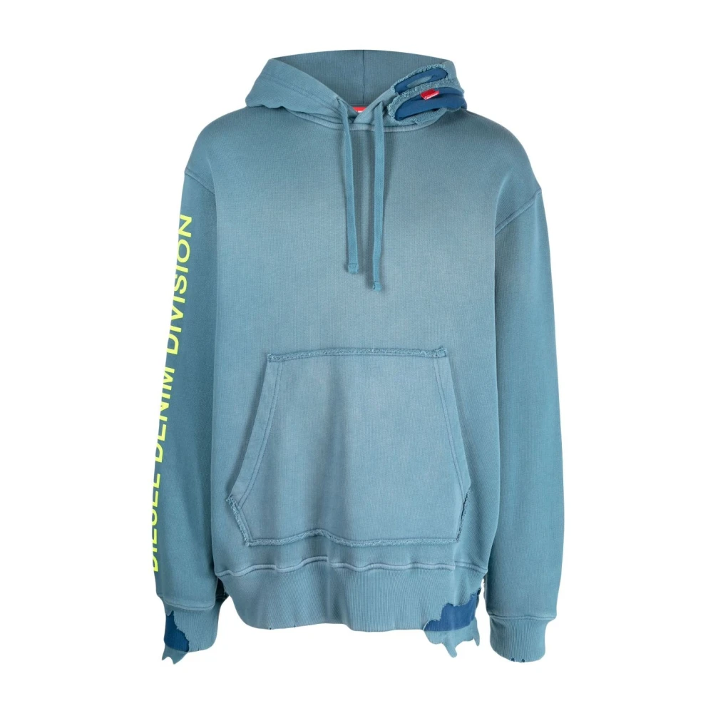 Diesel Förstörd Effekt Hoodie Blue, Herr