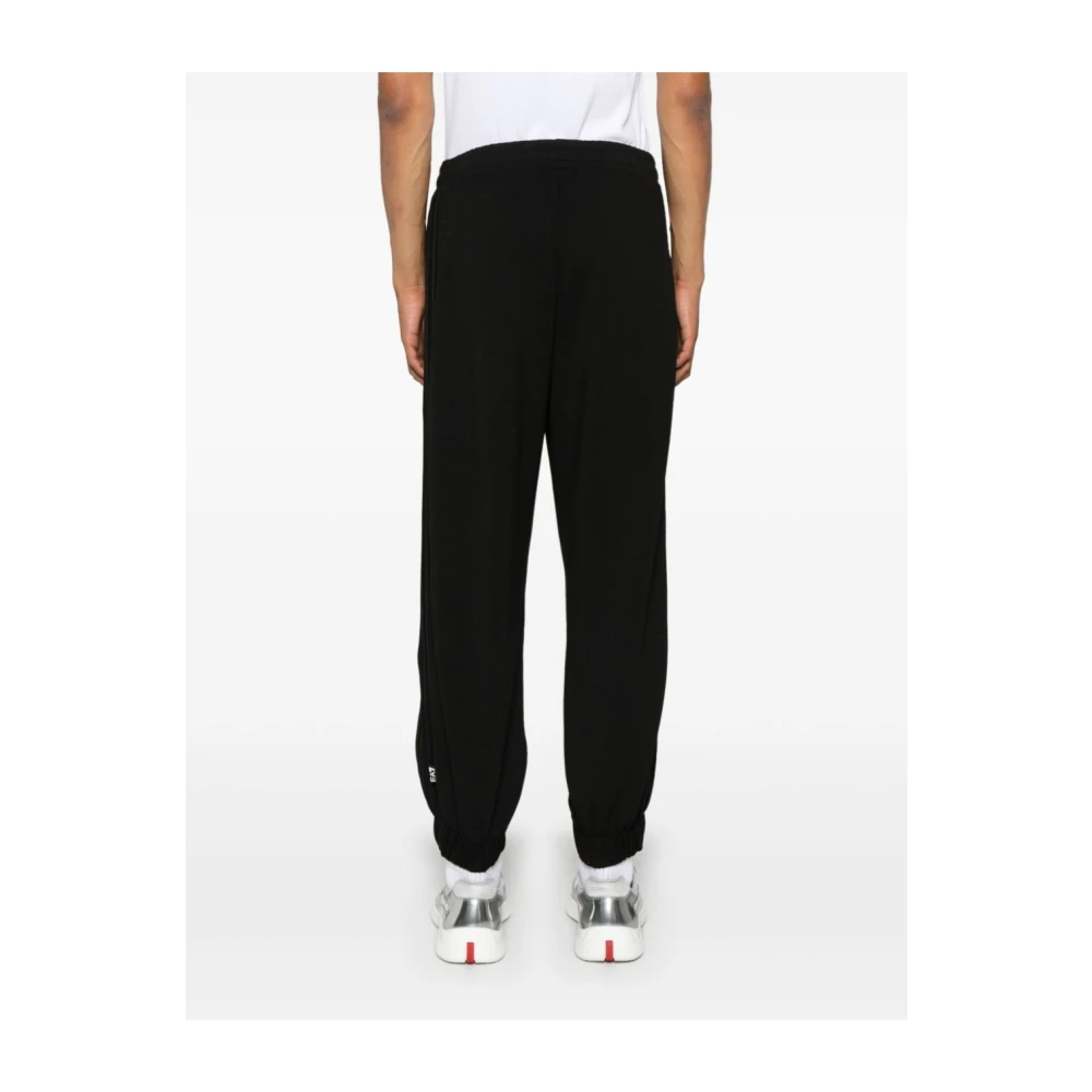 Emporio Armani EA7 Zwarte Geribbelde Broek met Elastische Tailleband Black Heren