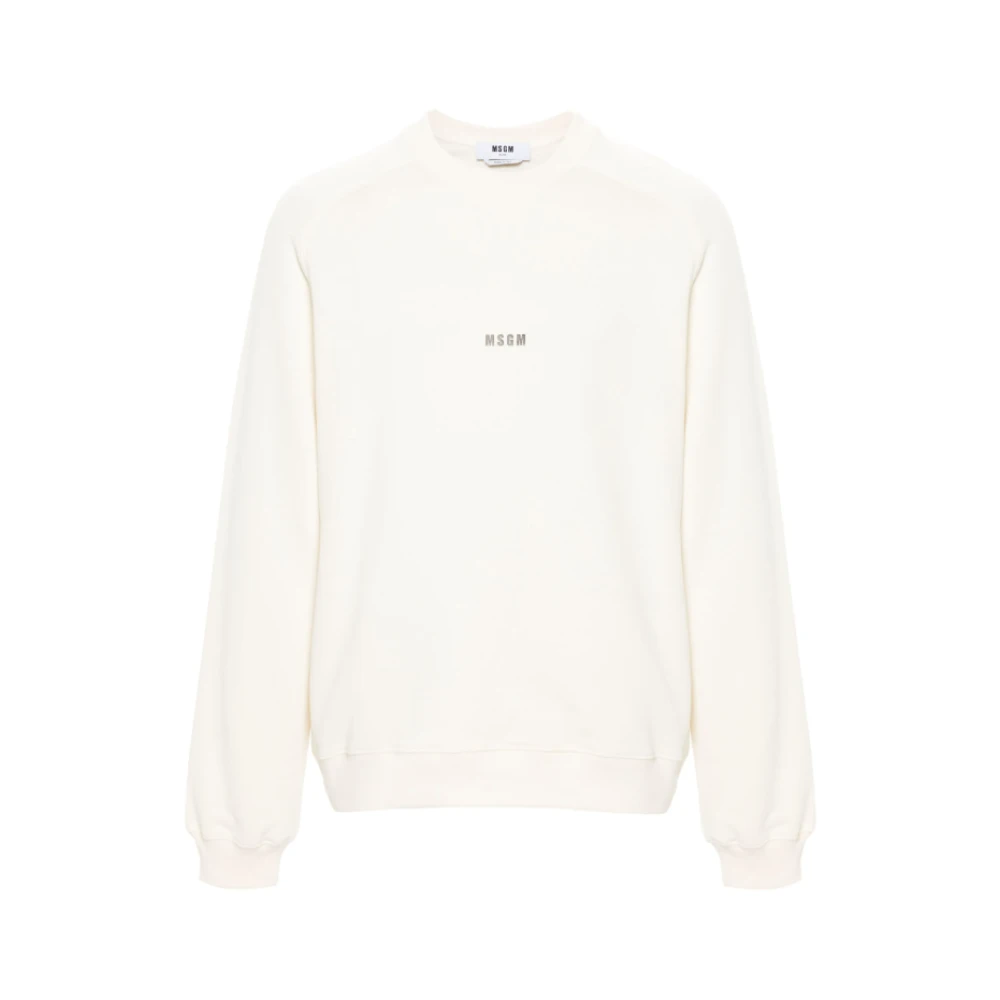 Msgm Logo Print Crewneck Sweater Beige Heren