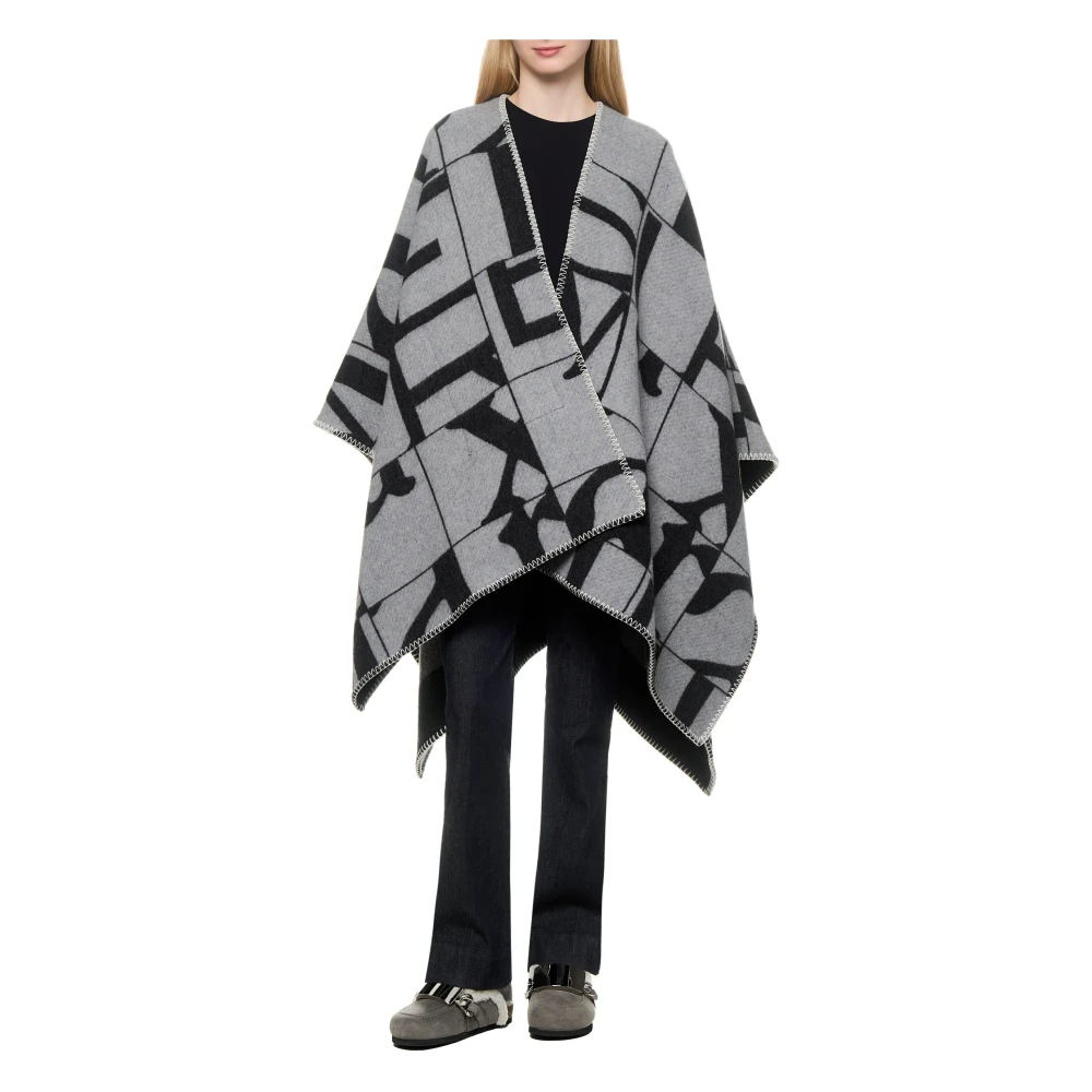 Max Mara Omkeerbare Poncho Stijl Cape Grijs Gray Dames