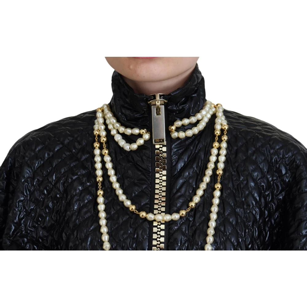 Dolce & Gabbana Zwarte Trui met Parelversiering en Ritssluiting Black Dames