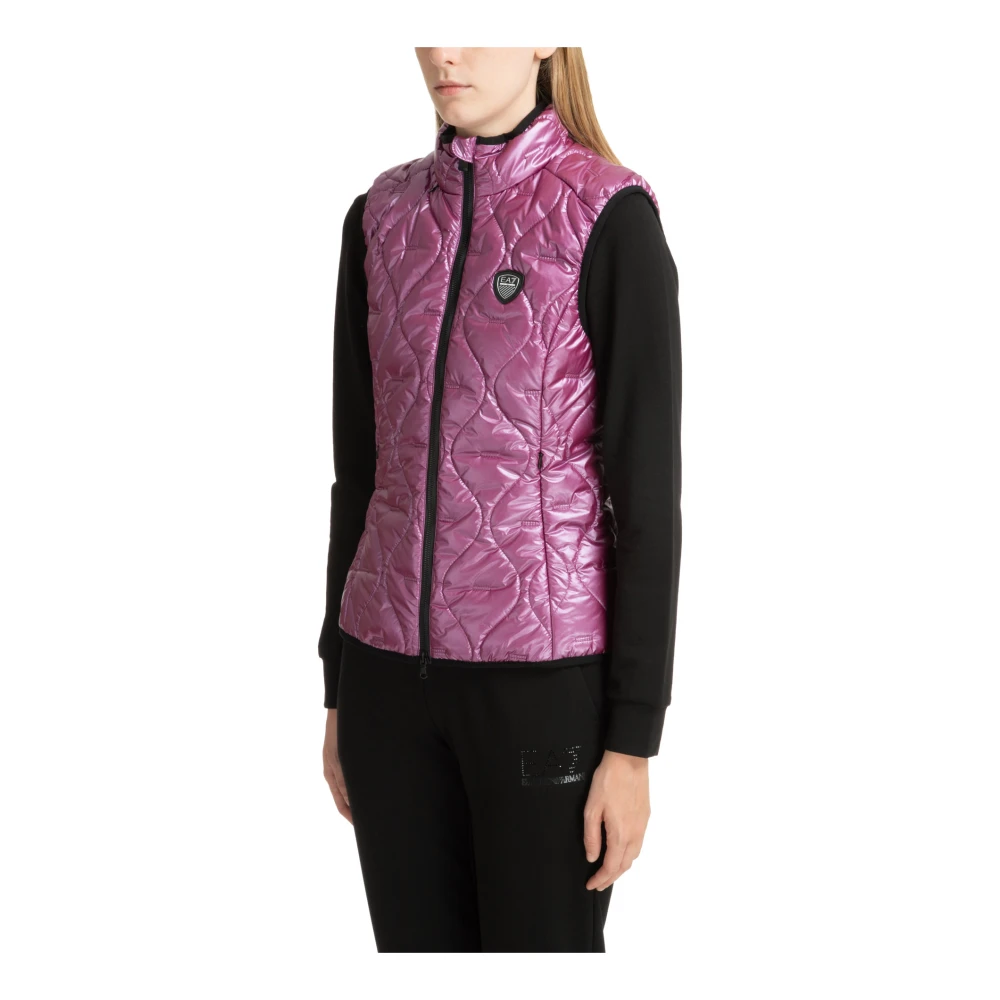 Emporio Armani EA7 Effen Vest met Rits en Verborgen Capuchon Purple Dames