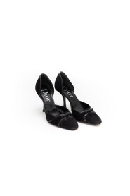 Pre-owned Czarny Suede and Leather Bow Detailing Pumps