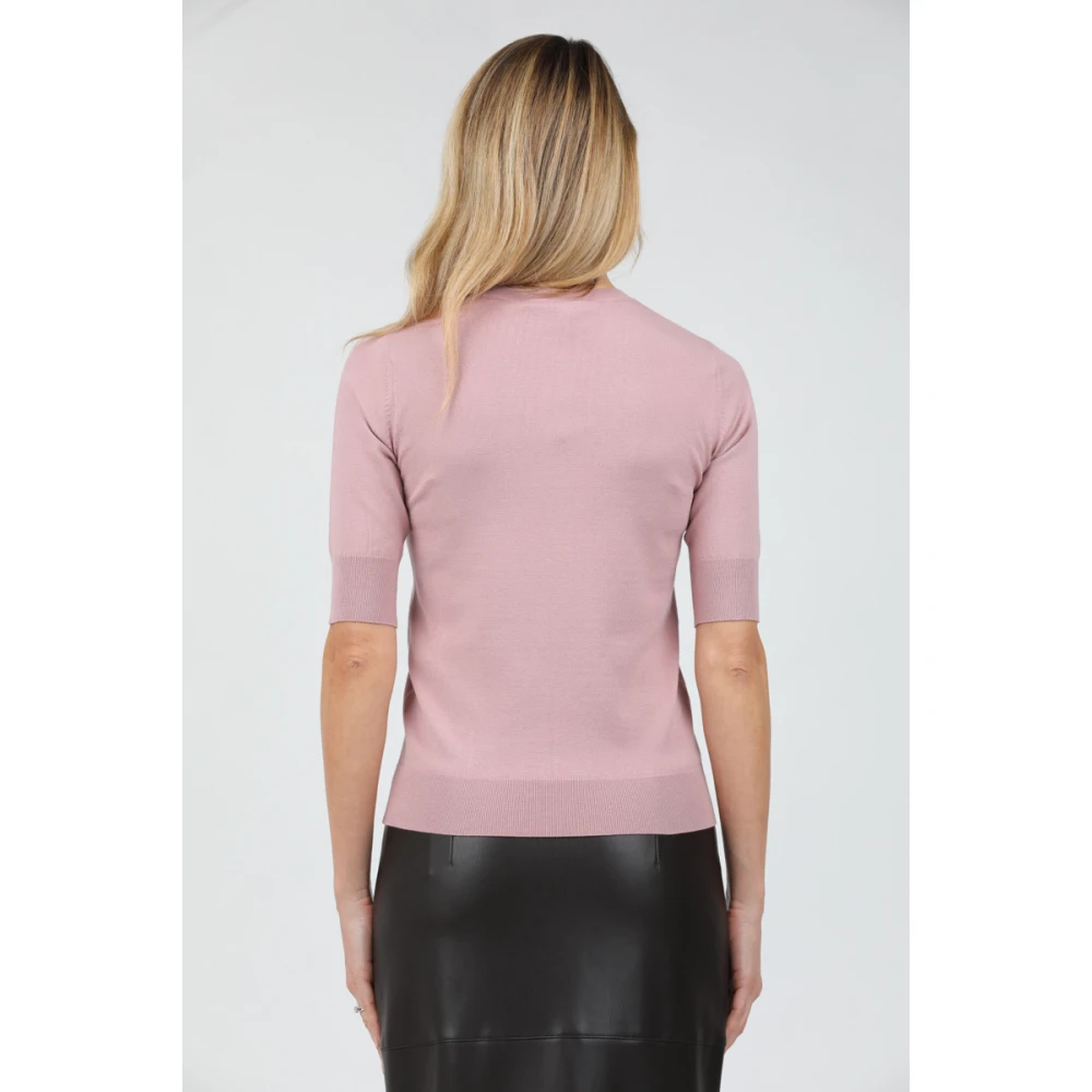 Max Mara Korte Mouw Ronde Hals T-shirt met Zakje Pink Dames