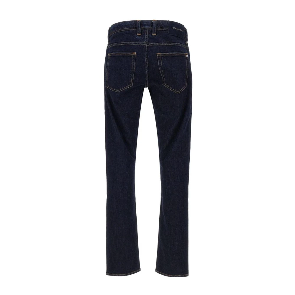 Tramarossa Donkerblauwe Stretch Katoenen Jeans met Suède Patch Blue Heren