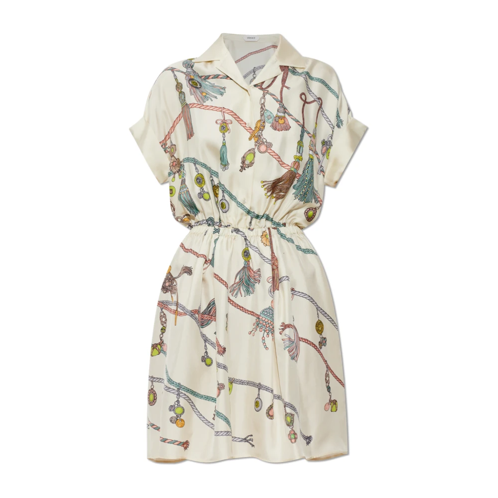Versace Beige Shirt Dresses, Female, S, Printed Silk Twill Mini Dress