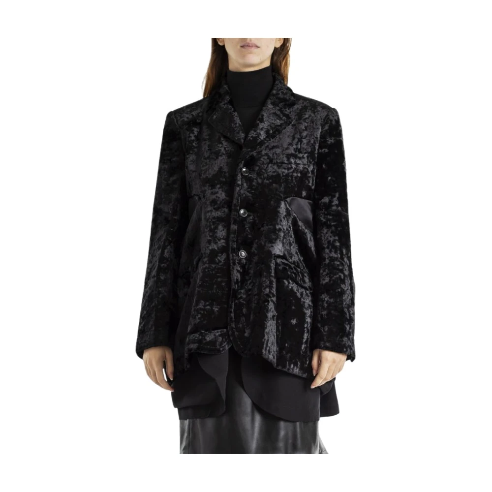 Comme des Garçons Zwart Fluweel Asymmetrische Jas Black Dames
