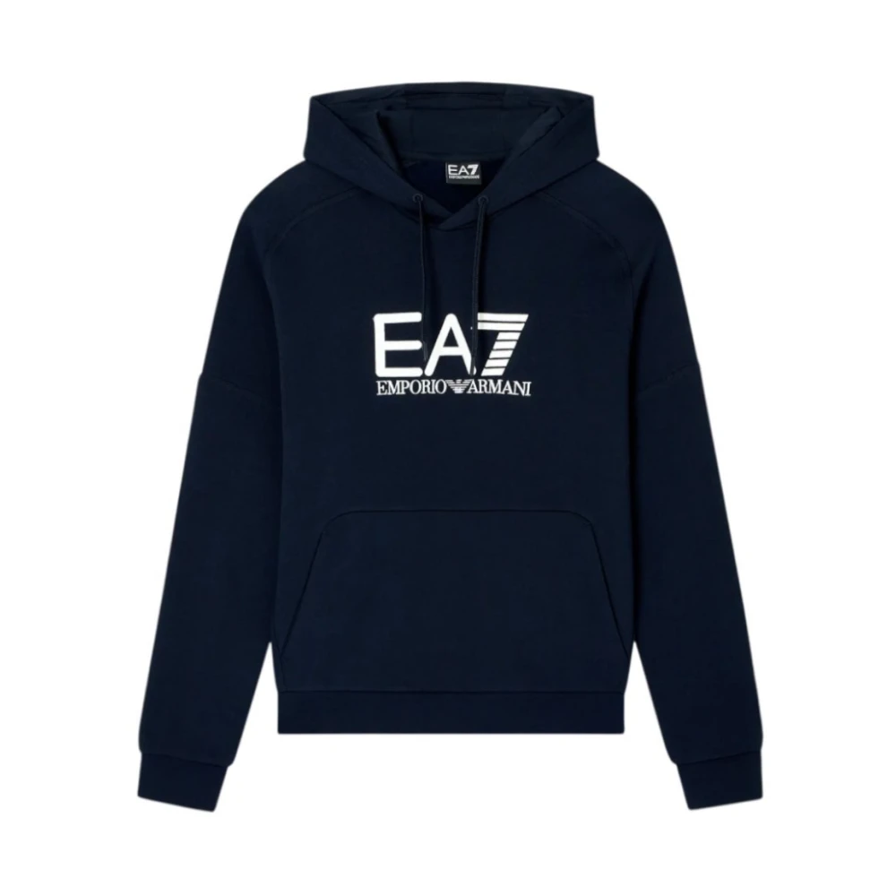 Emporio Armani Ea7 Mannelijk Blauw Hoodies & Sweatvesten Heren, S, Katoen, Visibility Hooded Sweatshirt Van Katoenmix