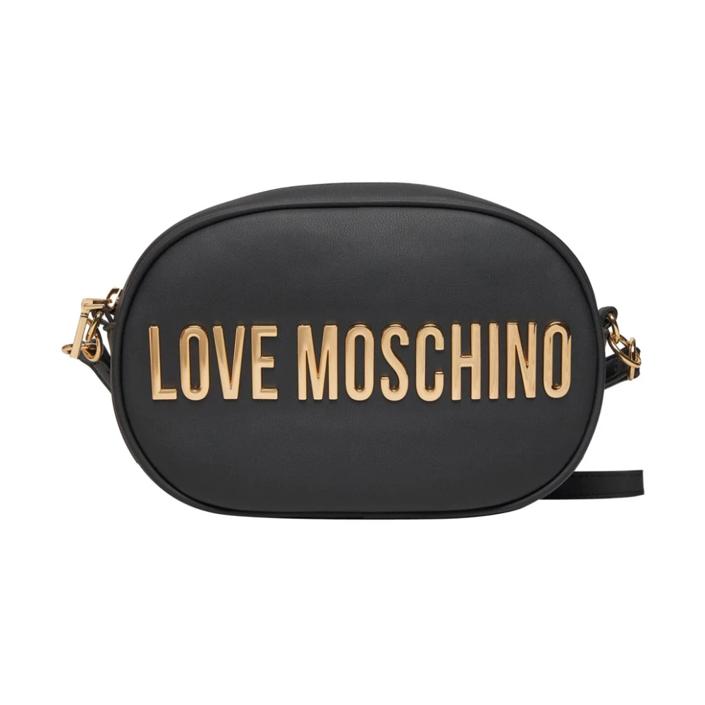 Love Moschino Zwarte schoudertas met gouden afwerking Black Dames
