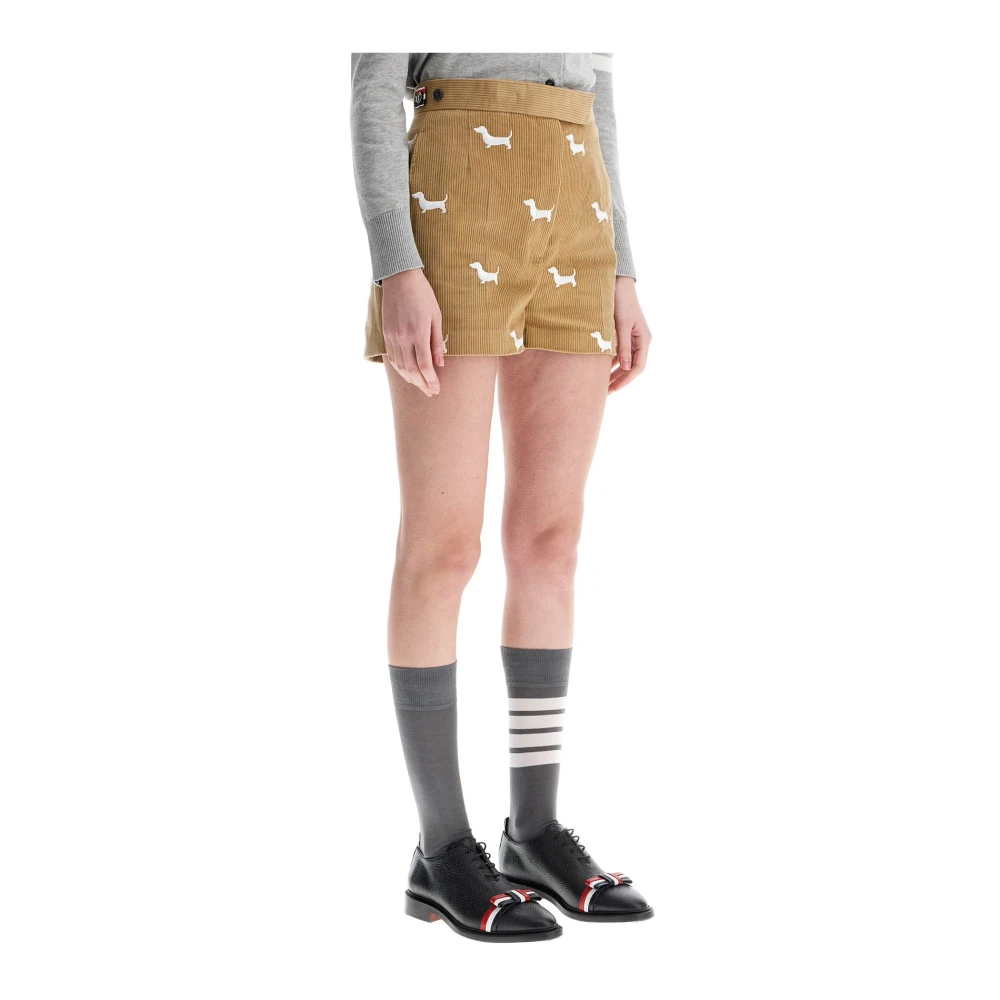 Thom Browne Khaki Corduroy Shorts met Hondenpatroon Green Dames
