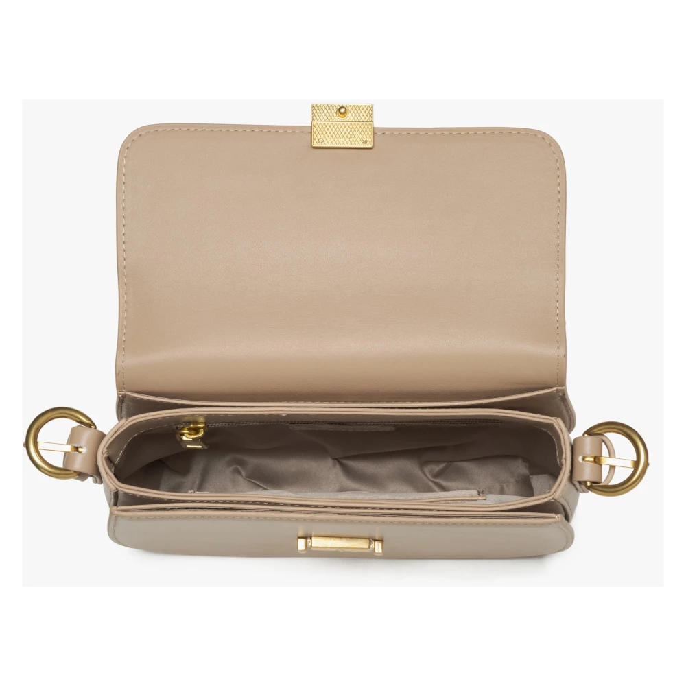Estro Dames Beige Leren Schoudertas met Gouden Hardware Er00115677 Beige Dames
