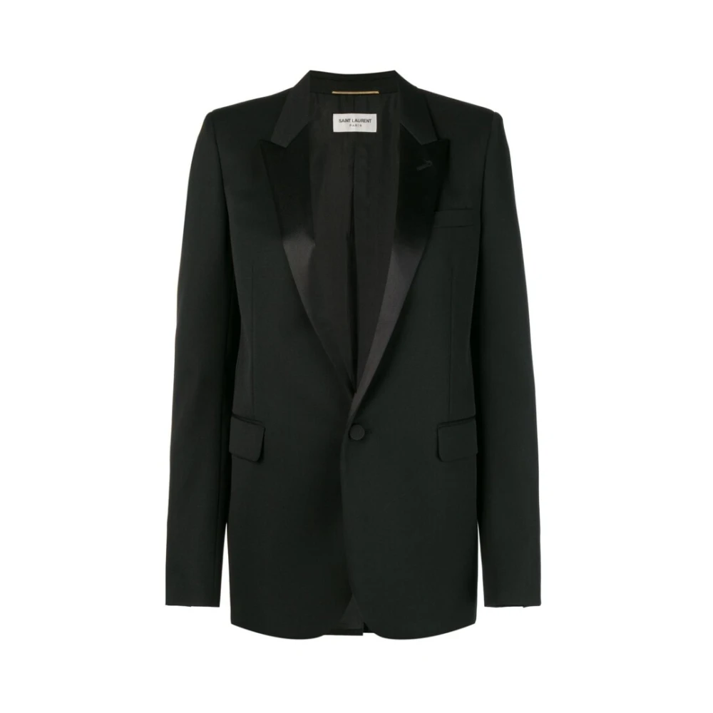 Saint Laurent Buis Tuxedo Jas In Grain De Poudre Black Dames