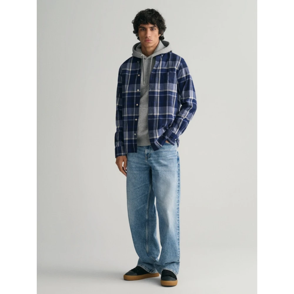 Gant Blauw Geruit Flanellen Overhemd Blue Heren