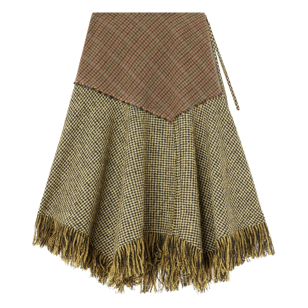 Ganni Skirt In Patchwork Check - Female - Midi Skirts - Brown - S - Skirts
