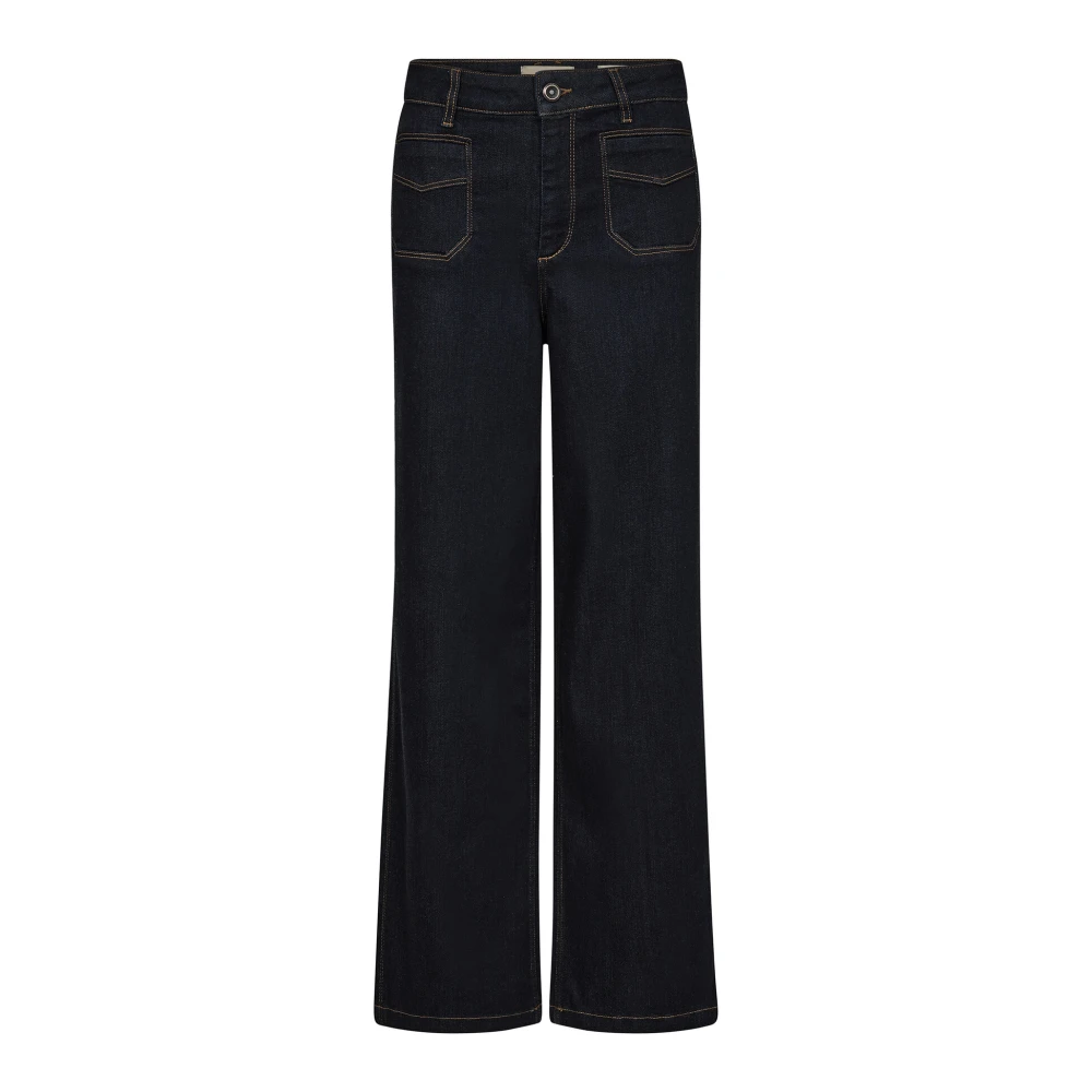 Mos Mosh Blue Wide Jeans, Female, W27, High-Waisted Wide Leg Jeans With Pockets