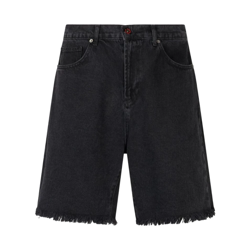 Vision OF Super Vlammen Logo Zwarte Denim Shorts Black Heren