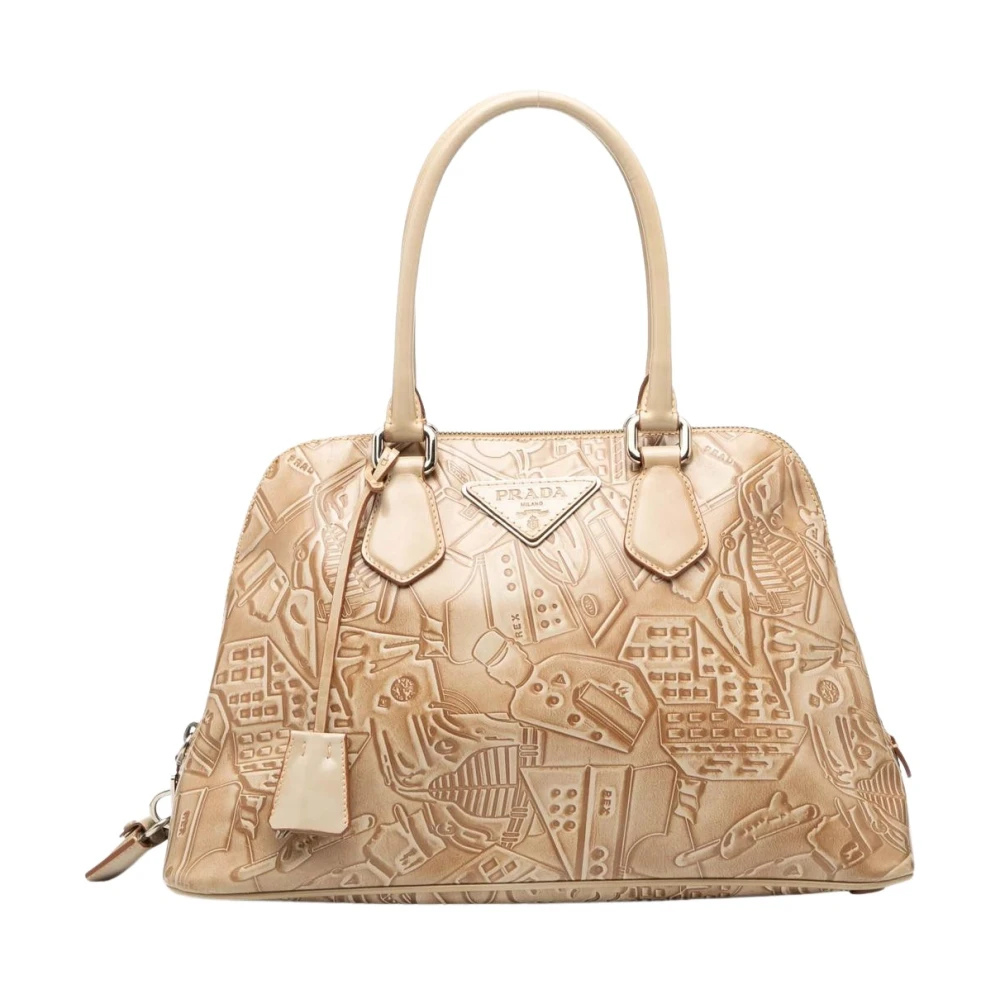 Prada Vintage Women's Brown Vintage Handbags, One Size, Pre-Owned Embossed Leather Satchel
