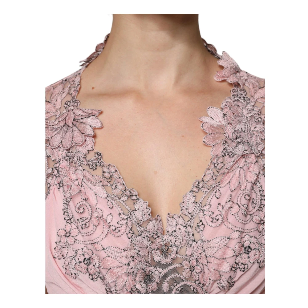 Ermanno Scervino Roze zijden midi-jurk met kant Pink Dames