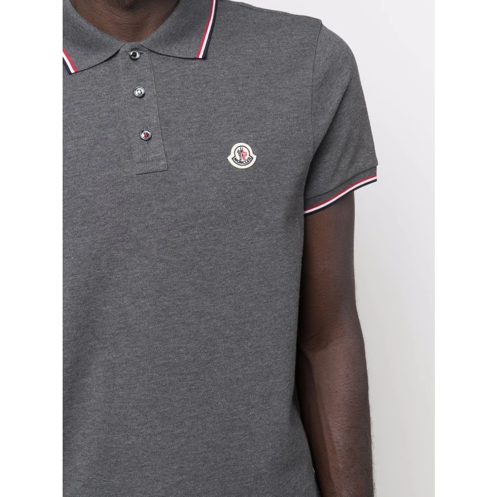 Moncler Grijze Logo Patch Polo T-shirt Gray Heren