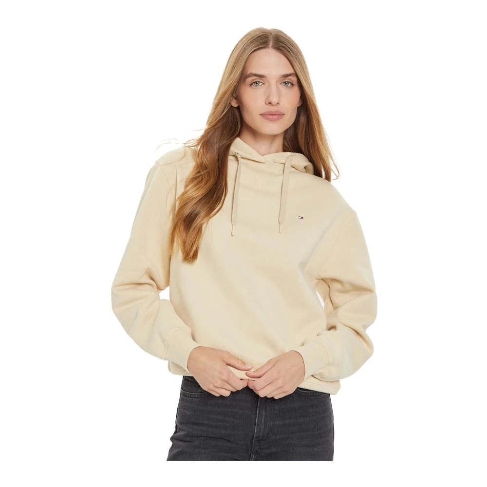Tommy Hilfiger Logo Katoenen Hoodie Beige Dames