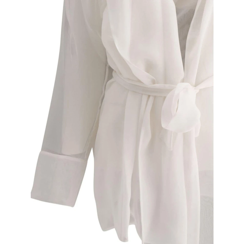 Max Mara Witte Zijden Kimono Hoodie Jas White Dames