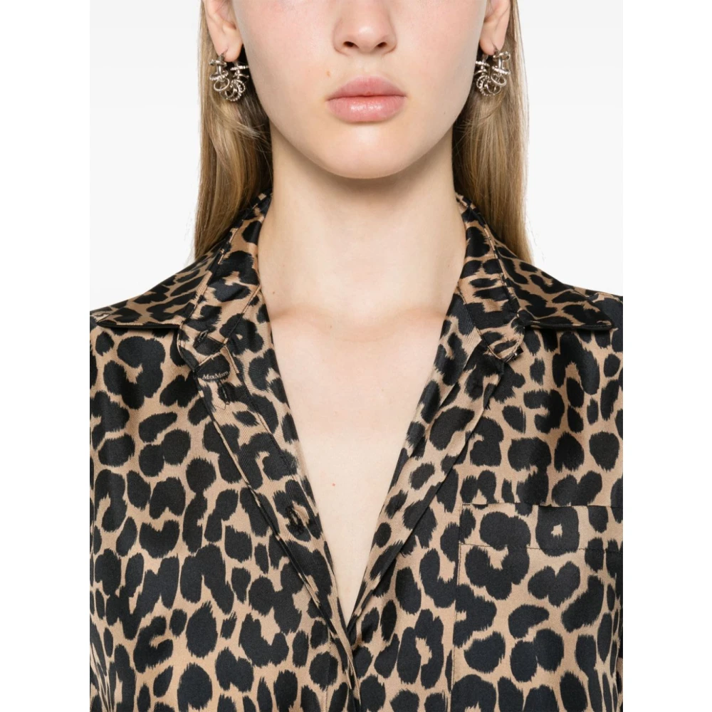 Max Mara Luipaardprint Zijden Satijnen Overhemd Brown Dames