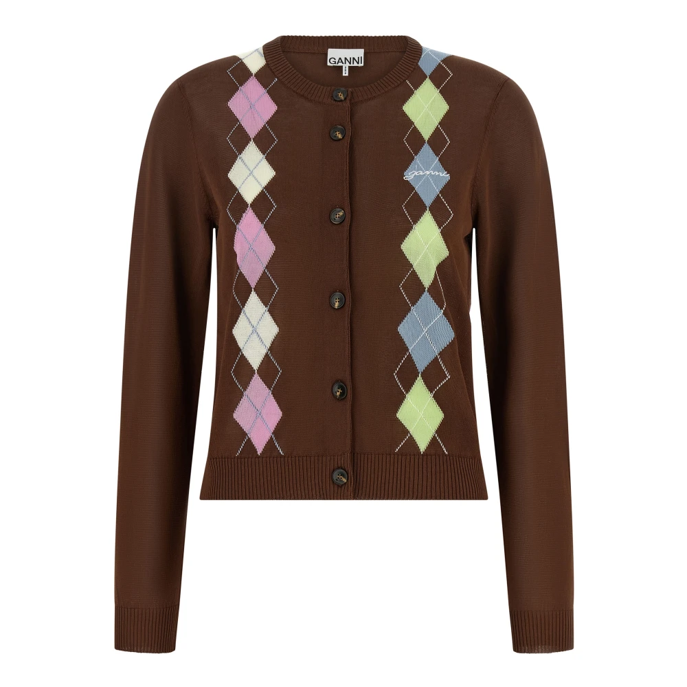 Ganni Brown Cardigans, Female, M, Argyle Cardigan