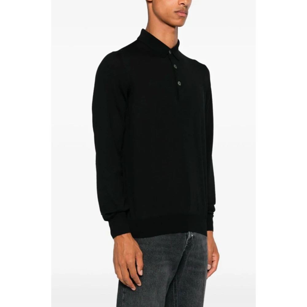 Lardini Zwarte wollen poloshirt Black Heren