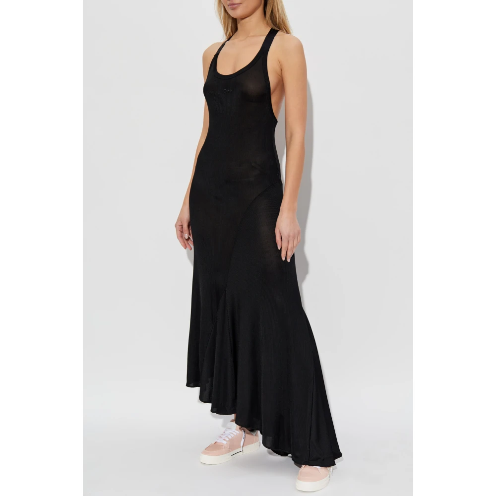 Off White Geribbelde off-shoulder jurk Black Dames