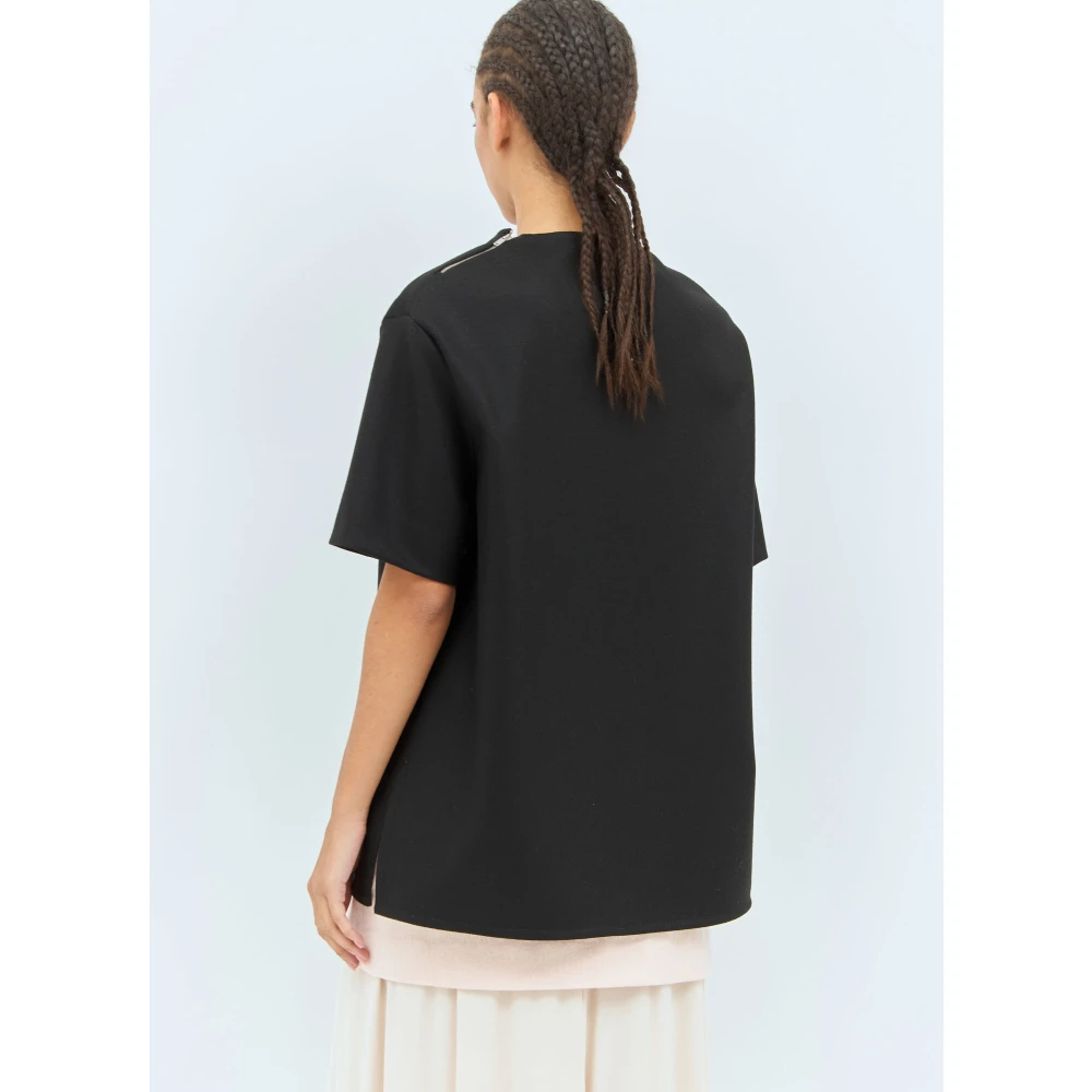 Jil Sander Wollen T-shirt met ritssluiting en versiering Black Dames