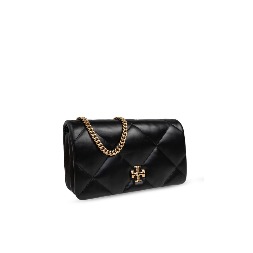 TORY BURCH Diamantgestikte leren portemonnee met ketting Black Dames