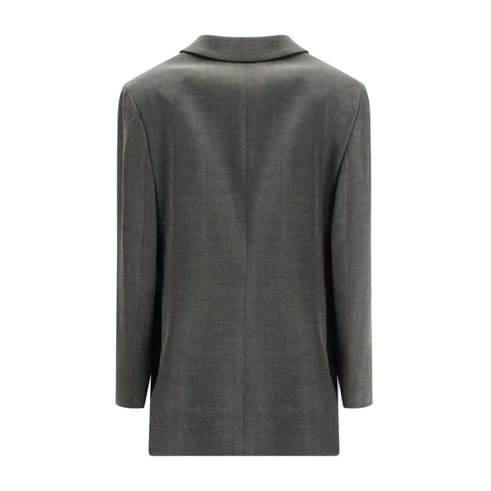 Giorgio Armani Satin Double-Breasted Blazer met Inkeping Revers Gray Dames