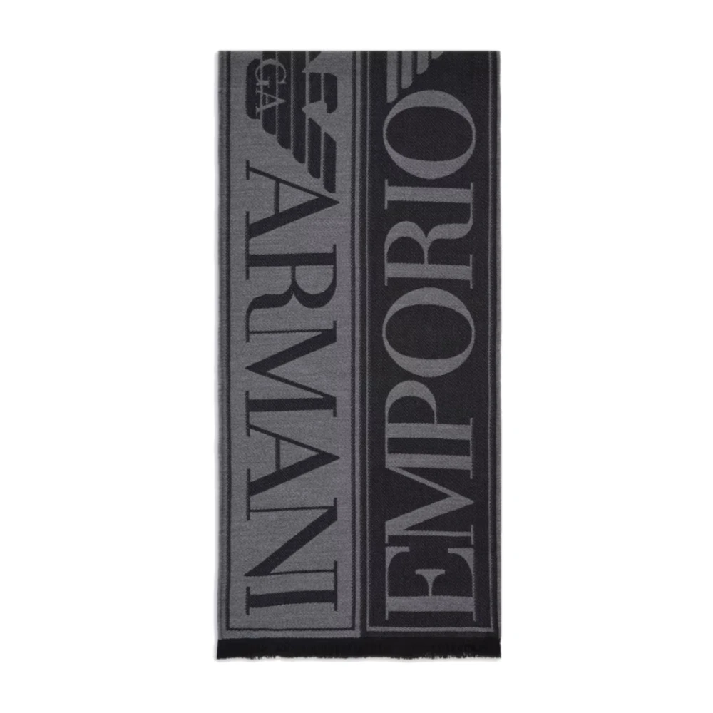 Emporio Armani Men's Black Winter Scarves, One Size, Wool Jacquard Scarf With Maxi Lettering