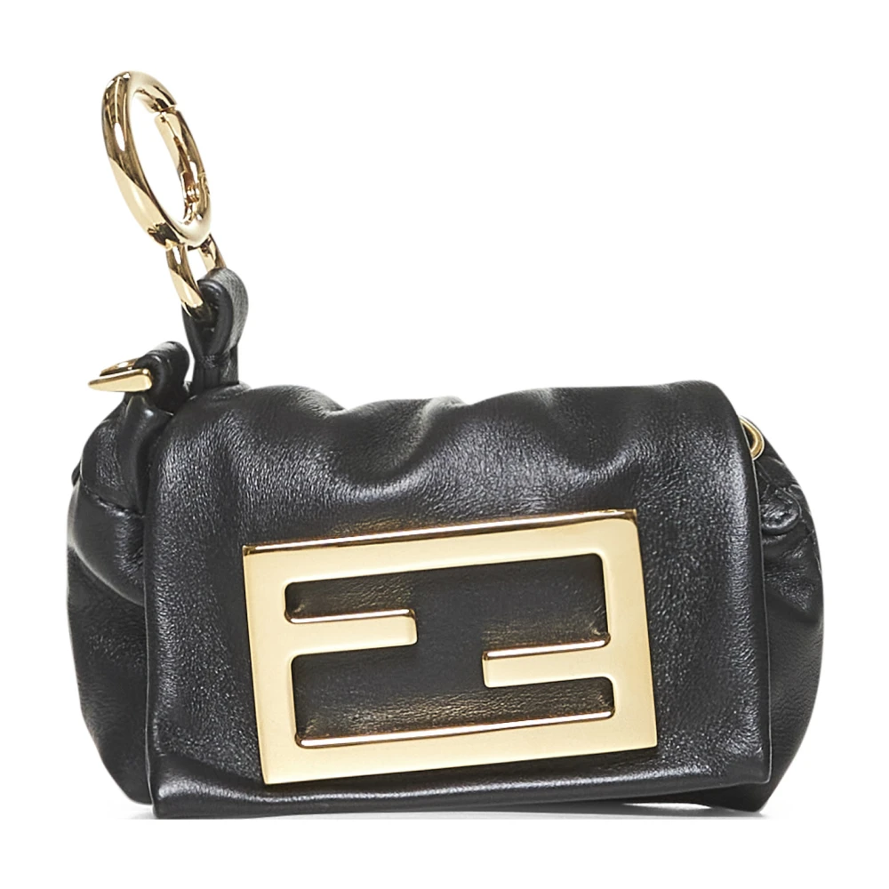 Fendi Zwarte Schoudertas van Lamsvacht met Metalen Logo Black Dames