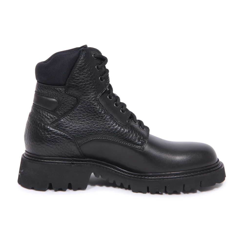 Doucal's Men's Black Lace-Up Boots, 11 Uk, Anfibio Boots, Made In Italy