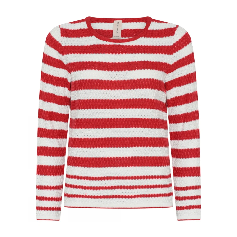 Skovhuus Sportieve Gestreepte O-Neck Pullover Blouse Red Dames