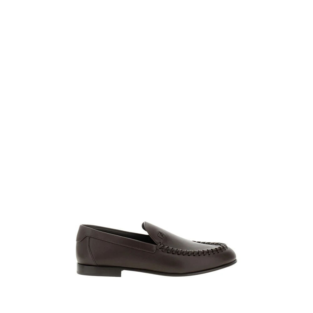 Fendi Mannelijk Bruin Schoenen Heren, 41 Eu, Leer, Gestikte Mocassin