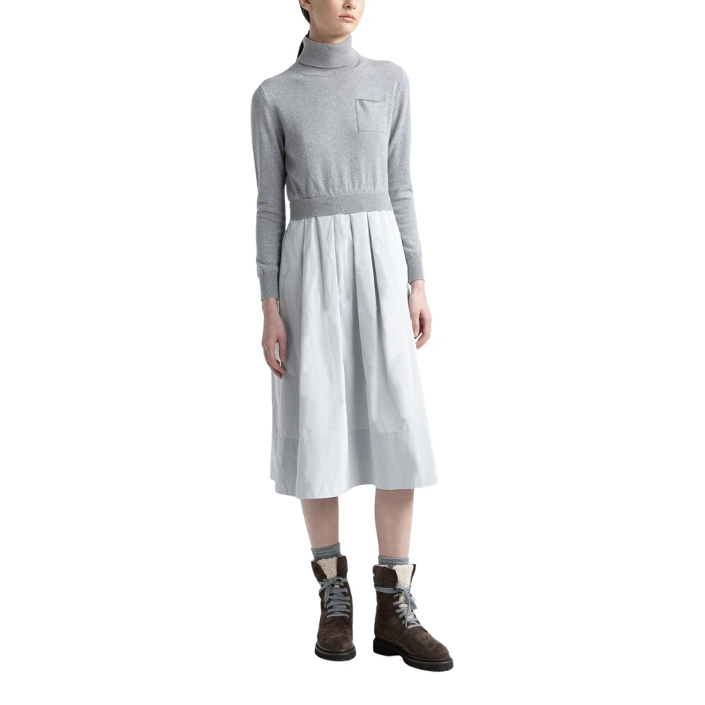 PESERICO Wol zijde kasjmier lurex en taffeta jurk Gray Dames