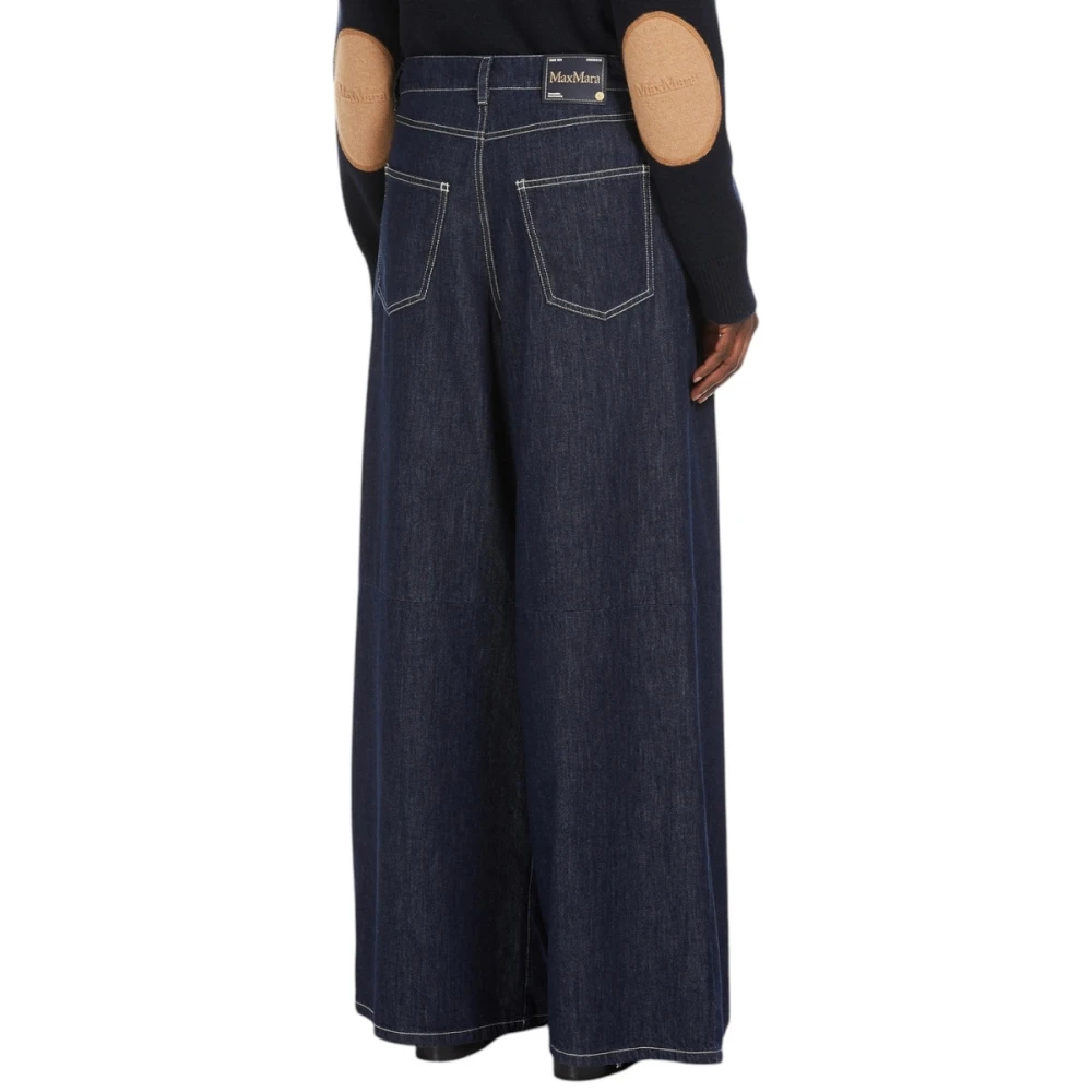 Max Mara Studio Wijde Pijp Indigo Denim Jeans Blue Dames