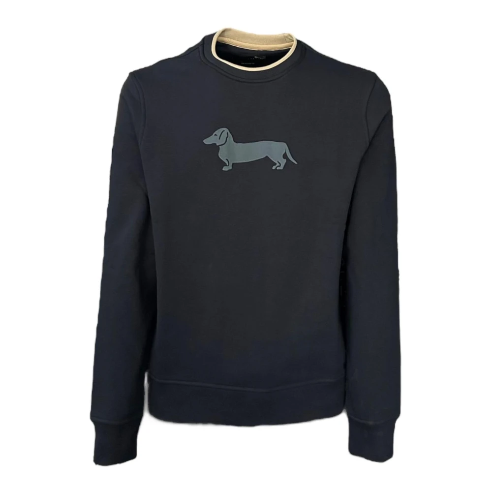 Harmont & Blaine Blauwe heren sweater met ronde hals en logo op de voorkant XXL Blue Heren