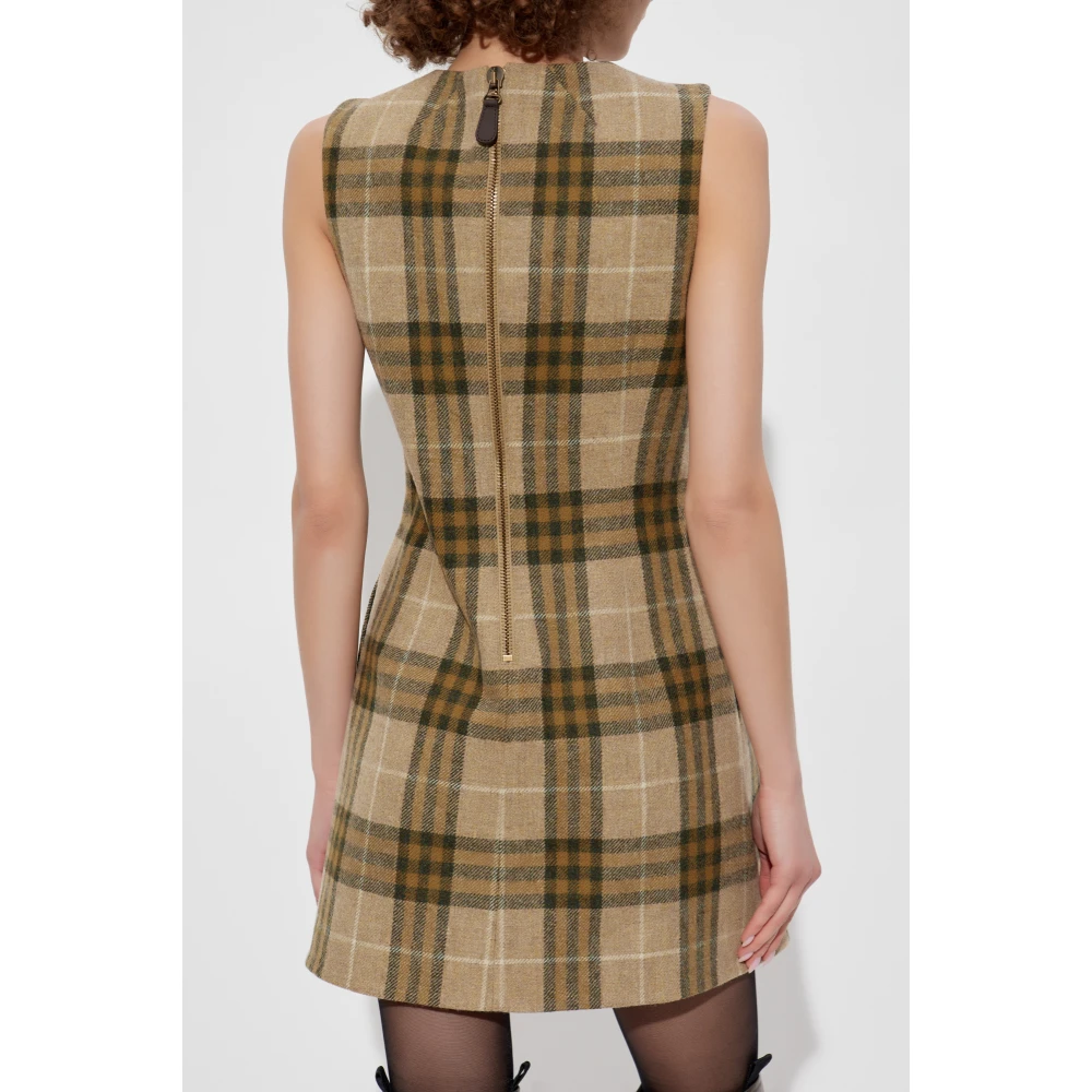 Burberry Wollen jurk met ruitpatroon Beige Dames