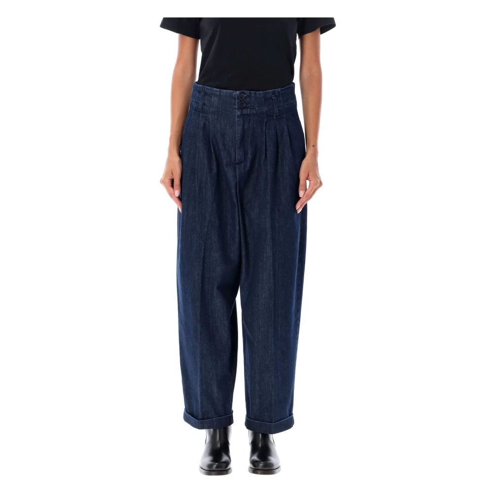 YMC You Must Create Indigo Wide-Leg Jeans met Geplooide Voorkant Blue Dames