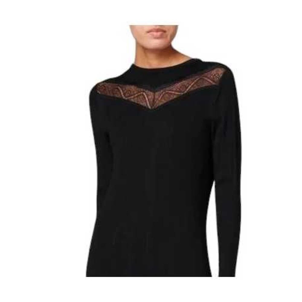 Paul Smith Zwarte Gebreide Lange Jurk Kant Black Dames